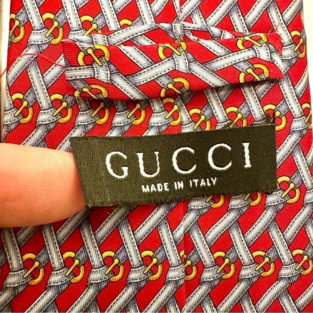 Gucci 100% Silk Men’s Tie Red Blue Gold Size O/S